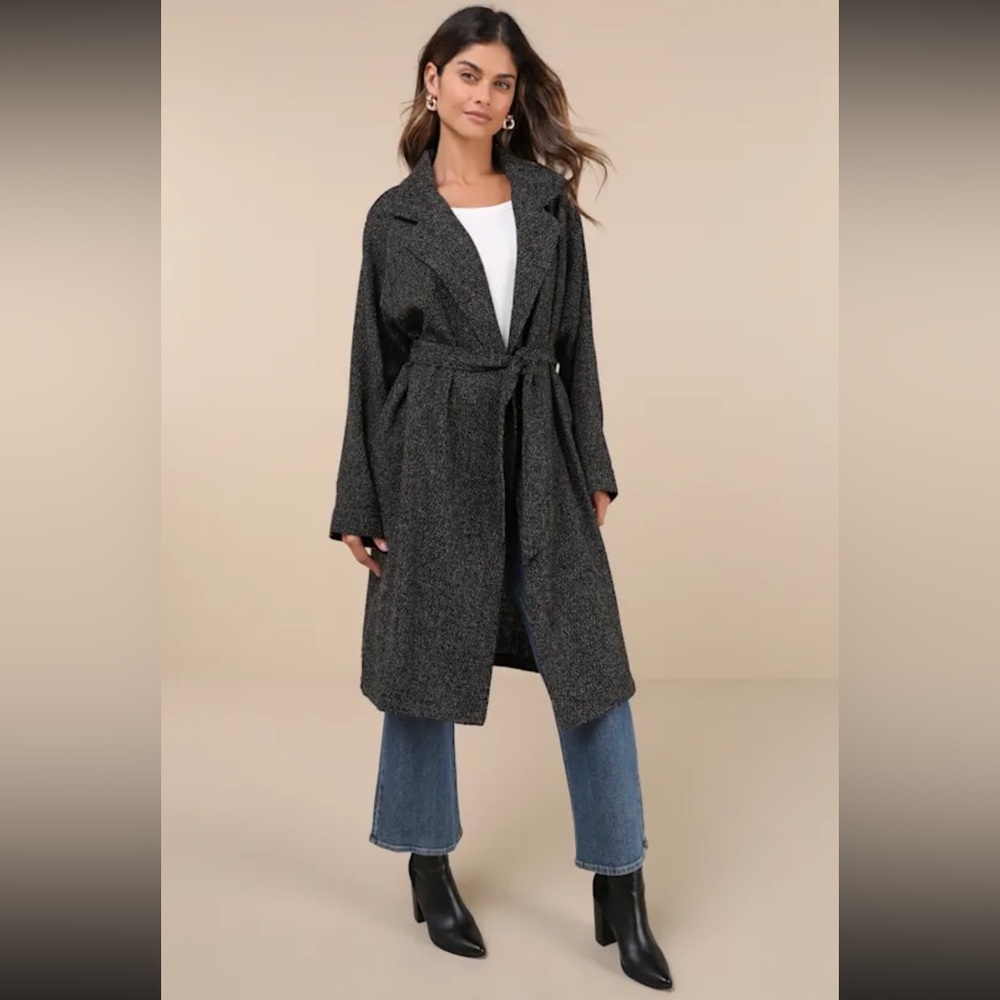 Lulus Prepped Perfection Black and White
Tweed Trench Coat